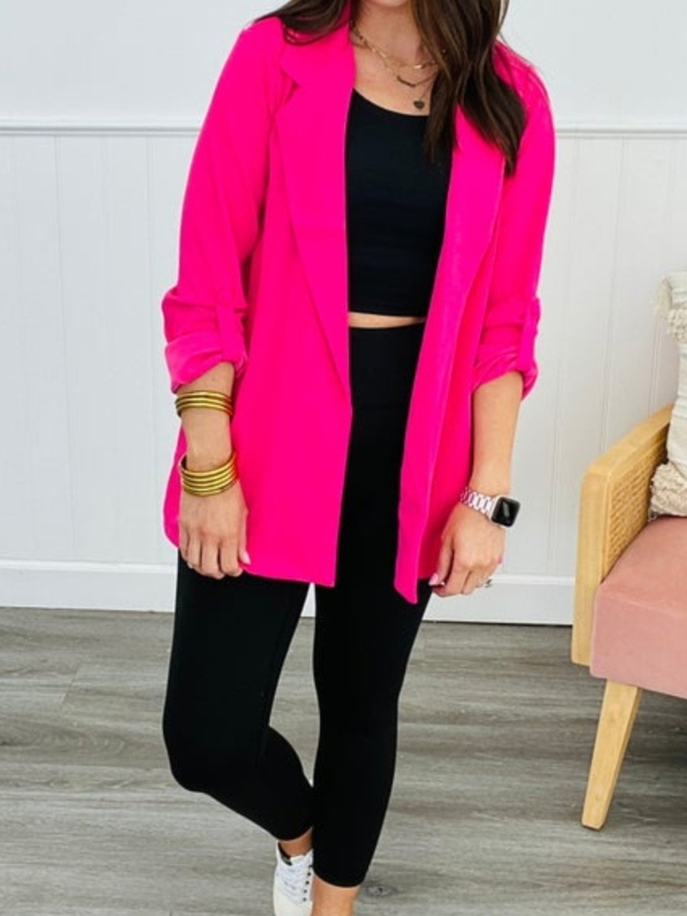 New Andree Hot Pink Boyfriend Blazer Size XL